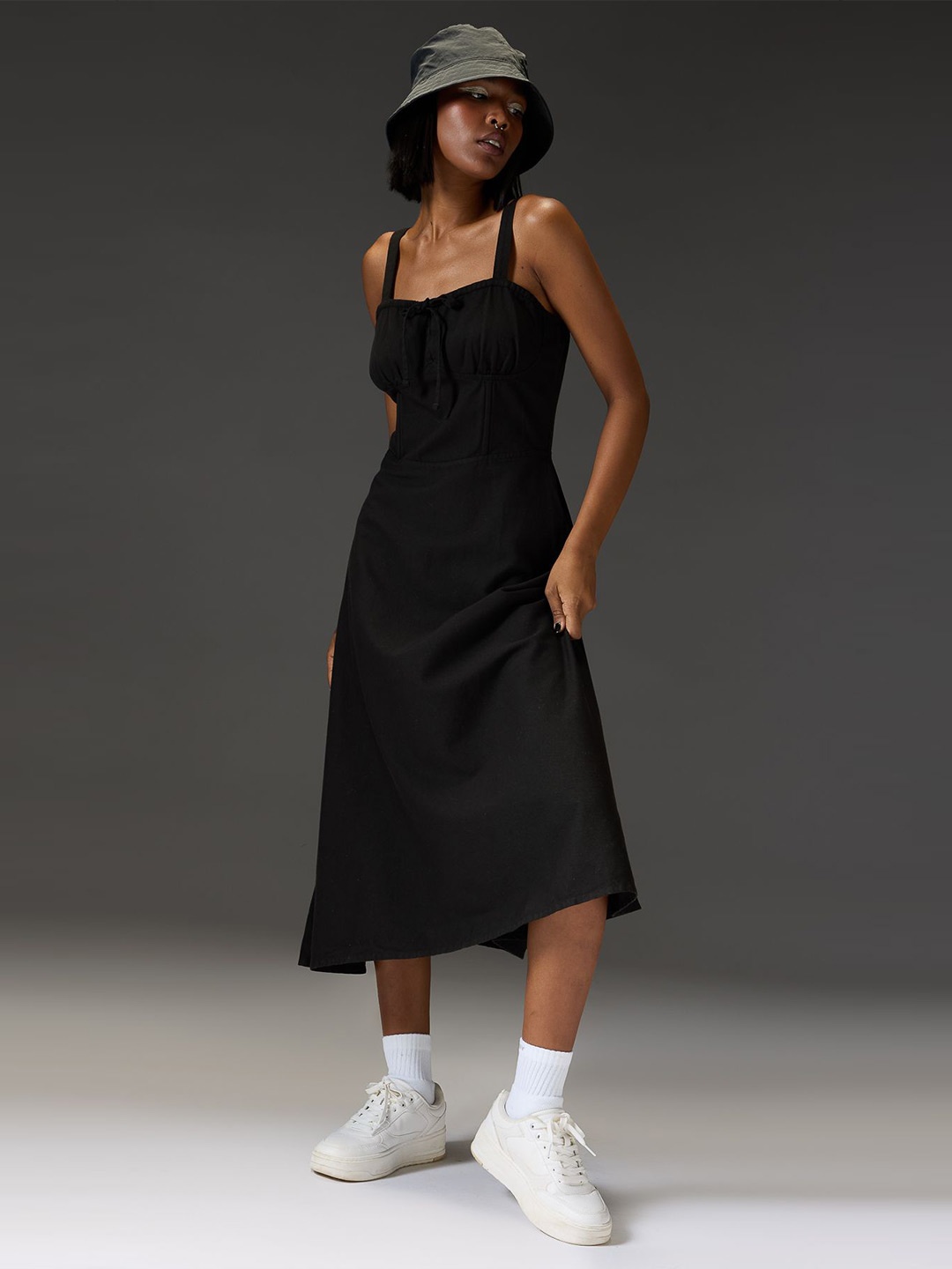 

FREAKINS A-Line Midi Dress, Black