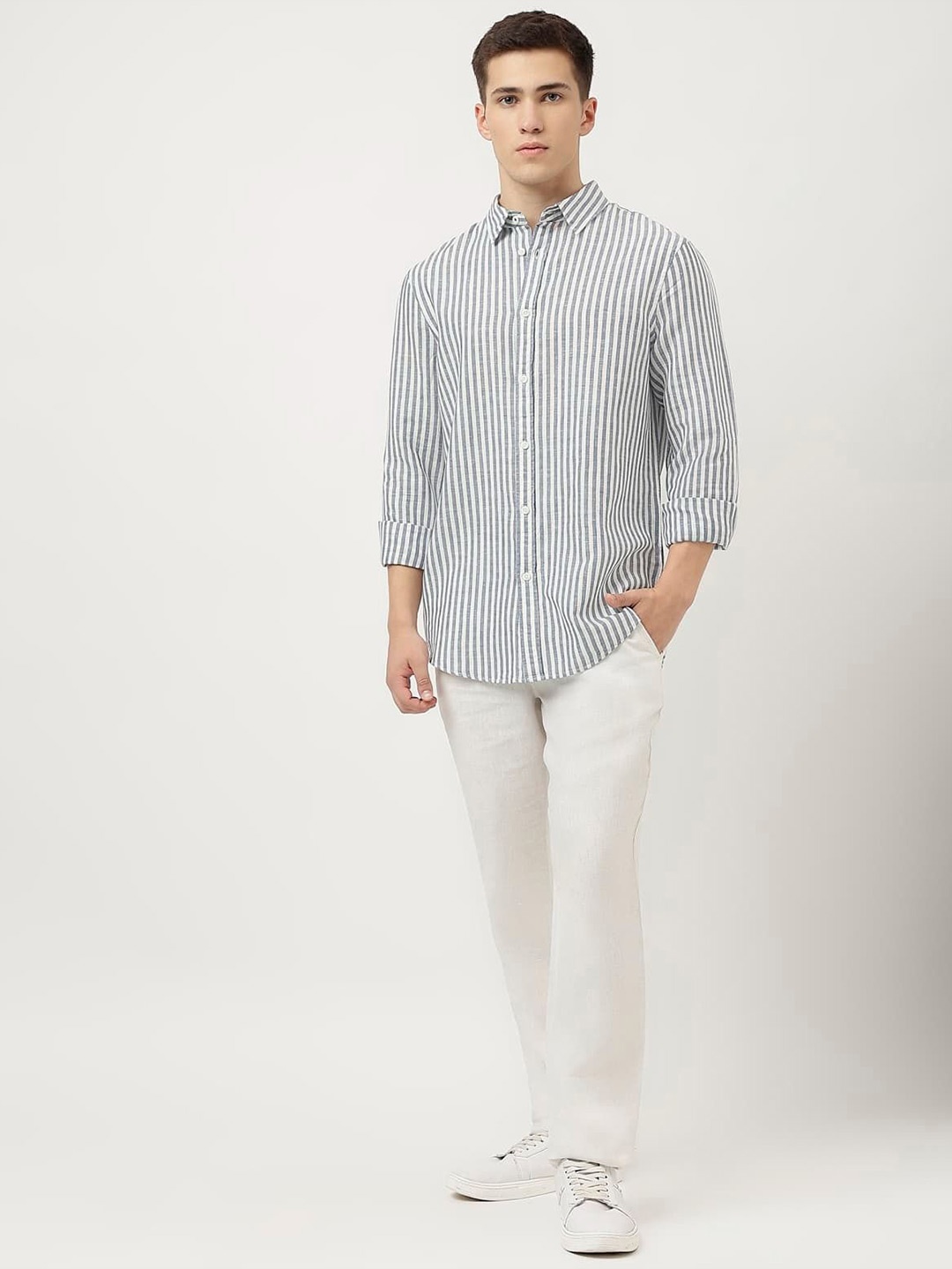 

Marks & Spencer Men Opaque Striped Casual Shirt, Blue
