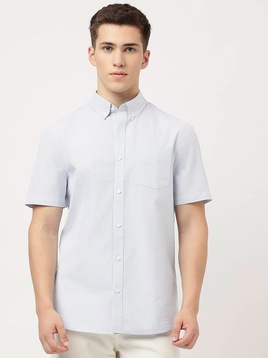 

Marks & Spencer Men Opaque Striped Casual Shirt, Blue