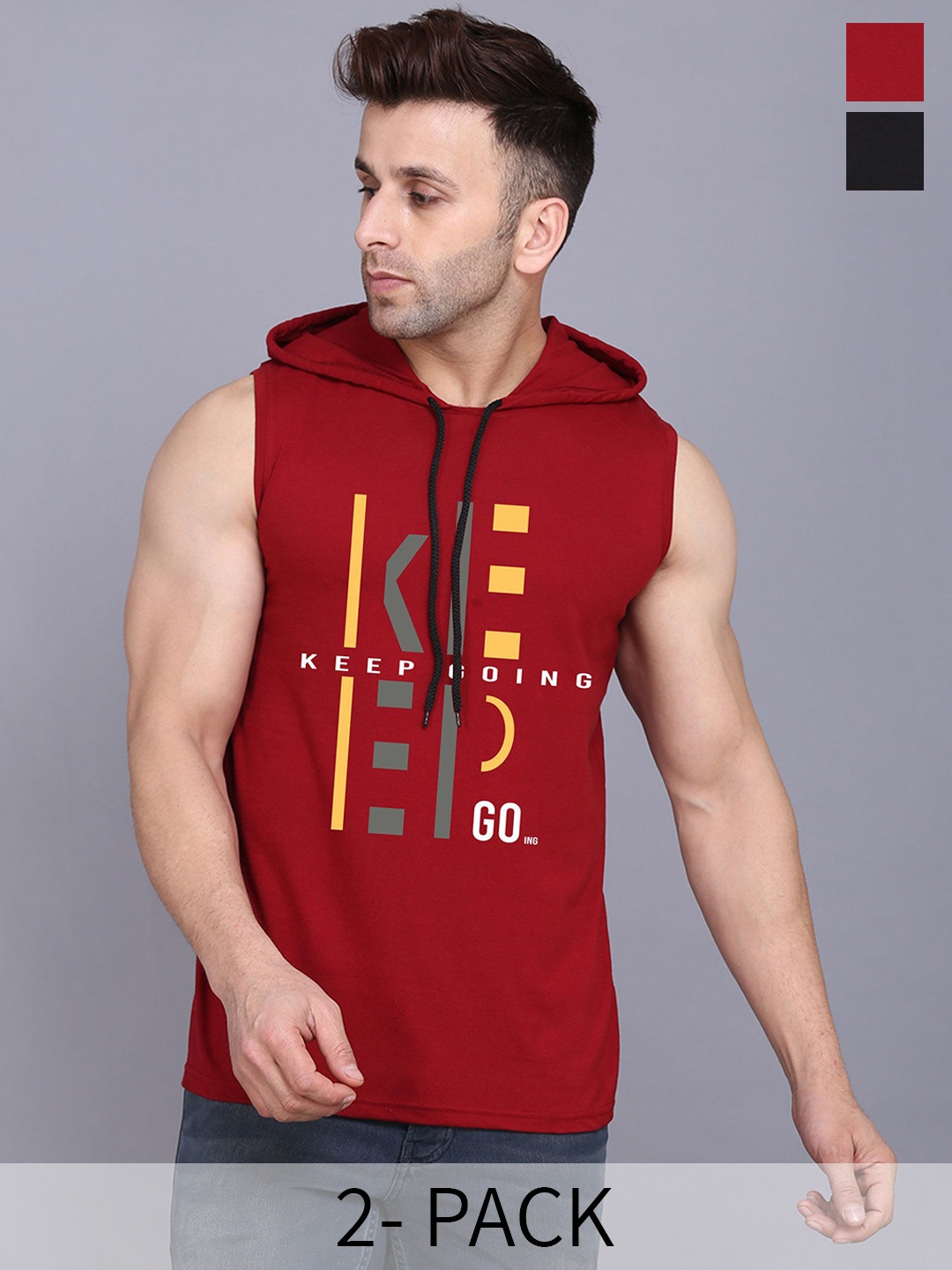 

SLOWLORIS Pack Of 2 Printed Hooded Gym Vests SL28 COMBO (KEEP MAROON) (ADV BLACK)