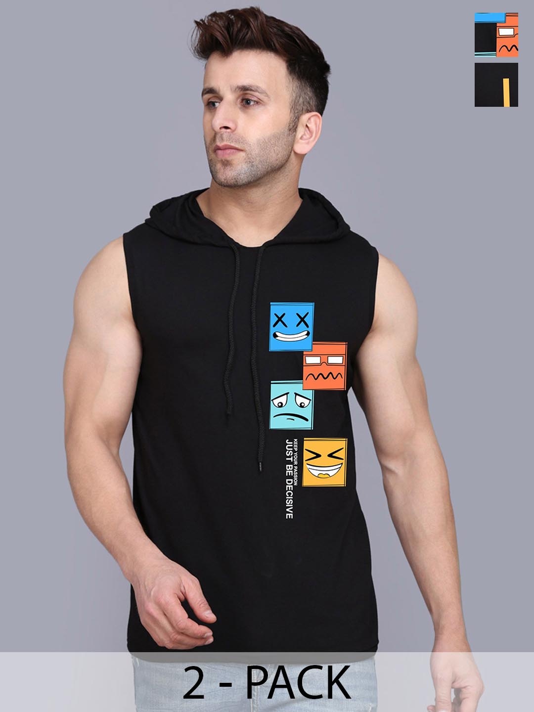 

SLOWLORIS Pack Of 2 Printed Hooded Gym Vest SL28 COMBO (KEEP BLACK) (JUST BLACK)
