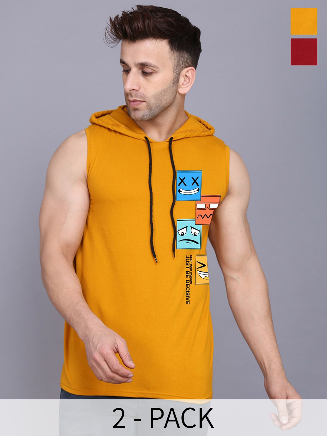 

SLOWLORIS Pack Of 2 Printed Hooded Gym Vests SL28 COMBO (KEEP MAROON) (JUST MUSTARD)