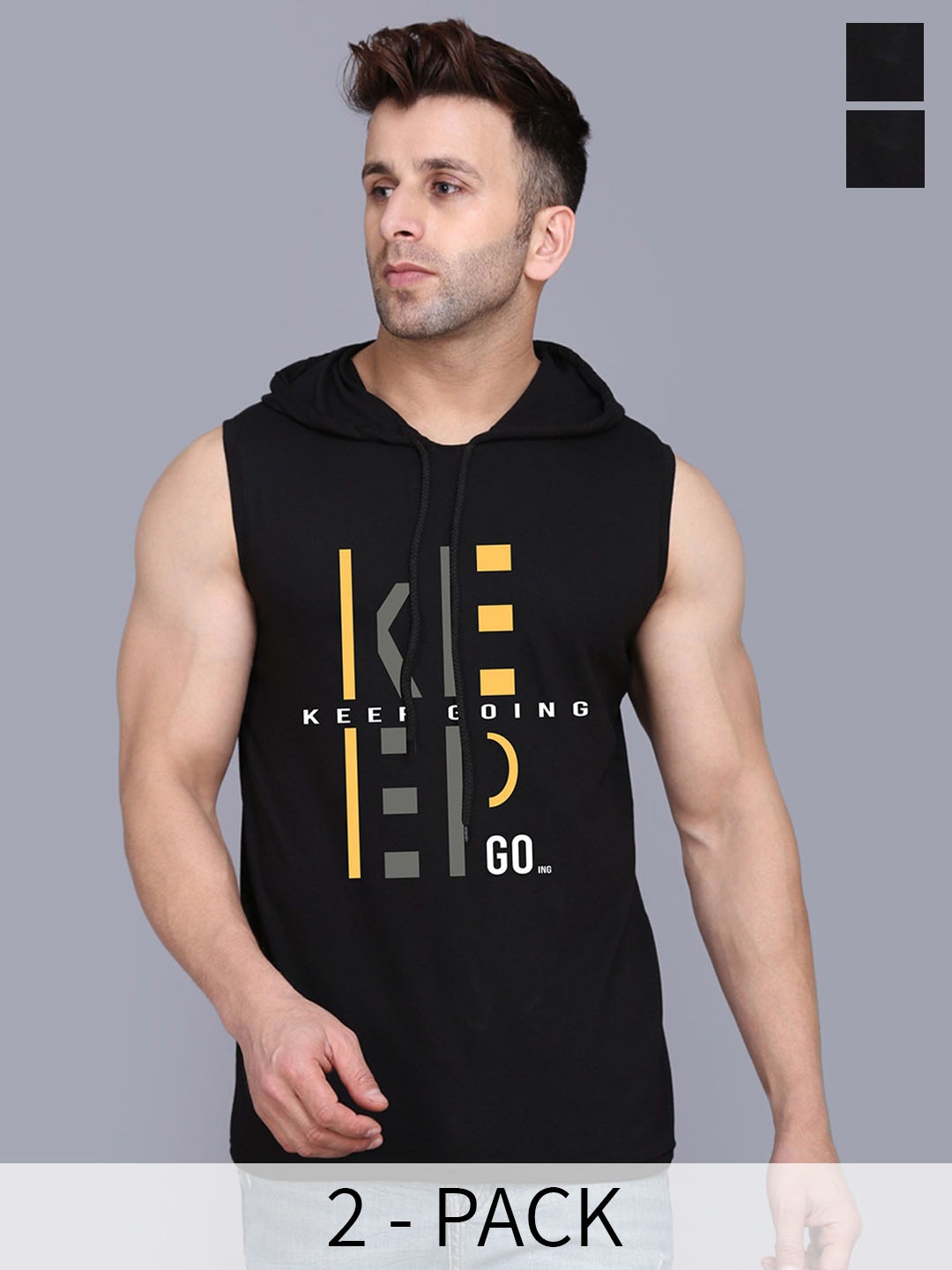 

SLOWLORIS Pack Of 2 Printed Hooded Gym Vests SL28 COMBO (KEEP BLACK) (NVR BLACK)