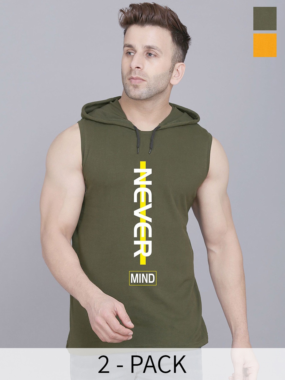 

SLOWLORIS Pack Of 2 Printed Sleeveless Gym Vests-SL28 COMBO (KEEP MUSTARD) (NVR OLIVE)