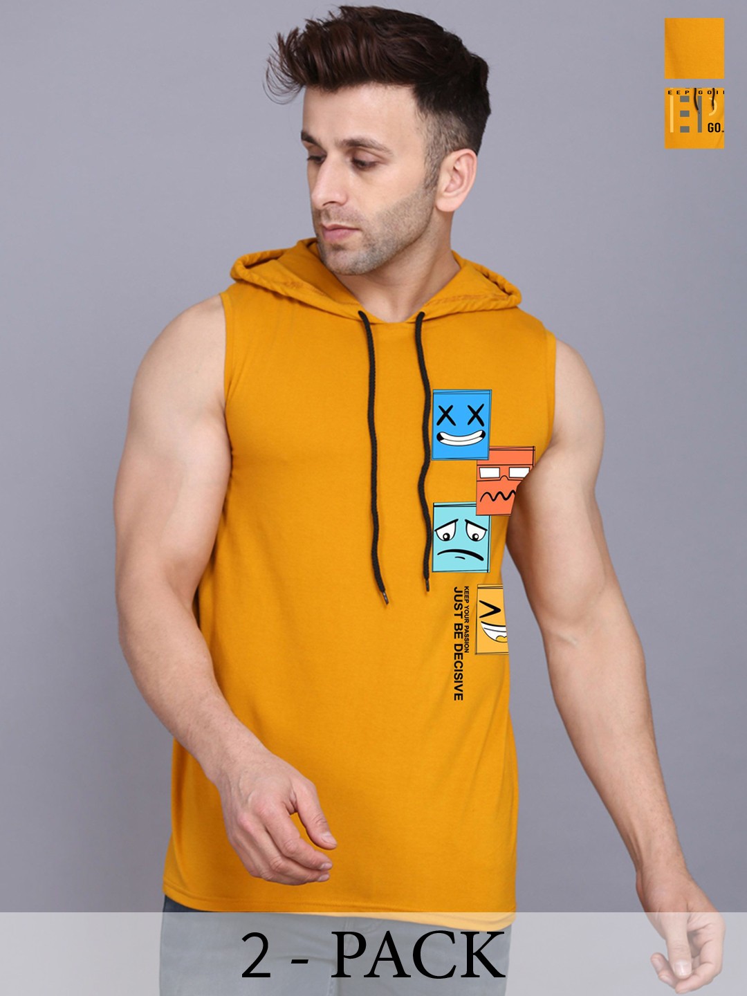 

SLOWLORIS Pack Of 2 Printed Hooded Gym Vests SL28 COMBO (KEEP MUSTARD) (JUST MUSTARD)