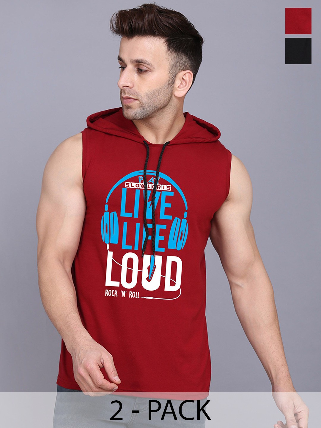 

SLOWLORIS Pack Of 2 Printed Gym Innerwear Vests SL28 COMBO (KEEP BLACK) (LOUD MAROON)