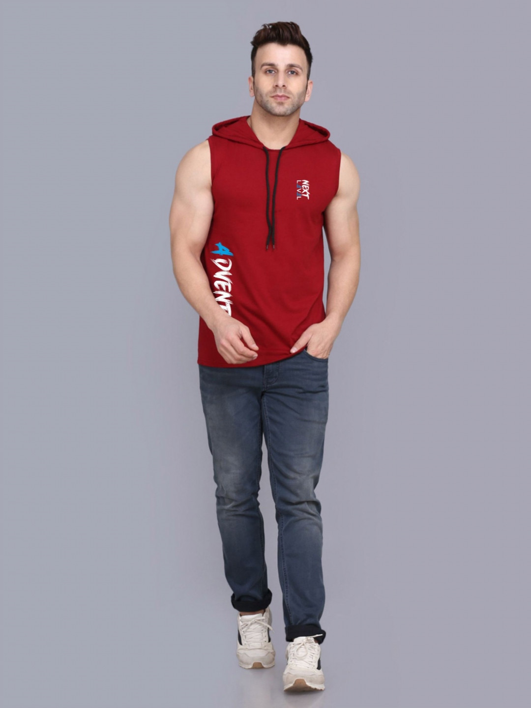 

SLOWLORIS Men Typography 2 Hooded Applique T-shirt, Maroon