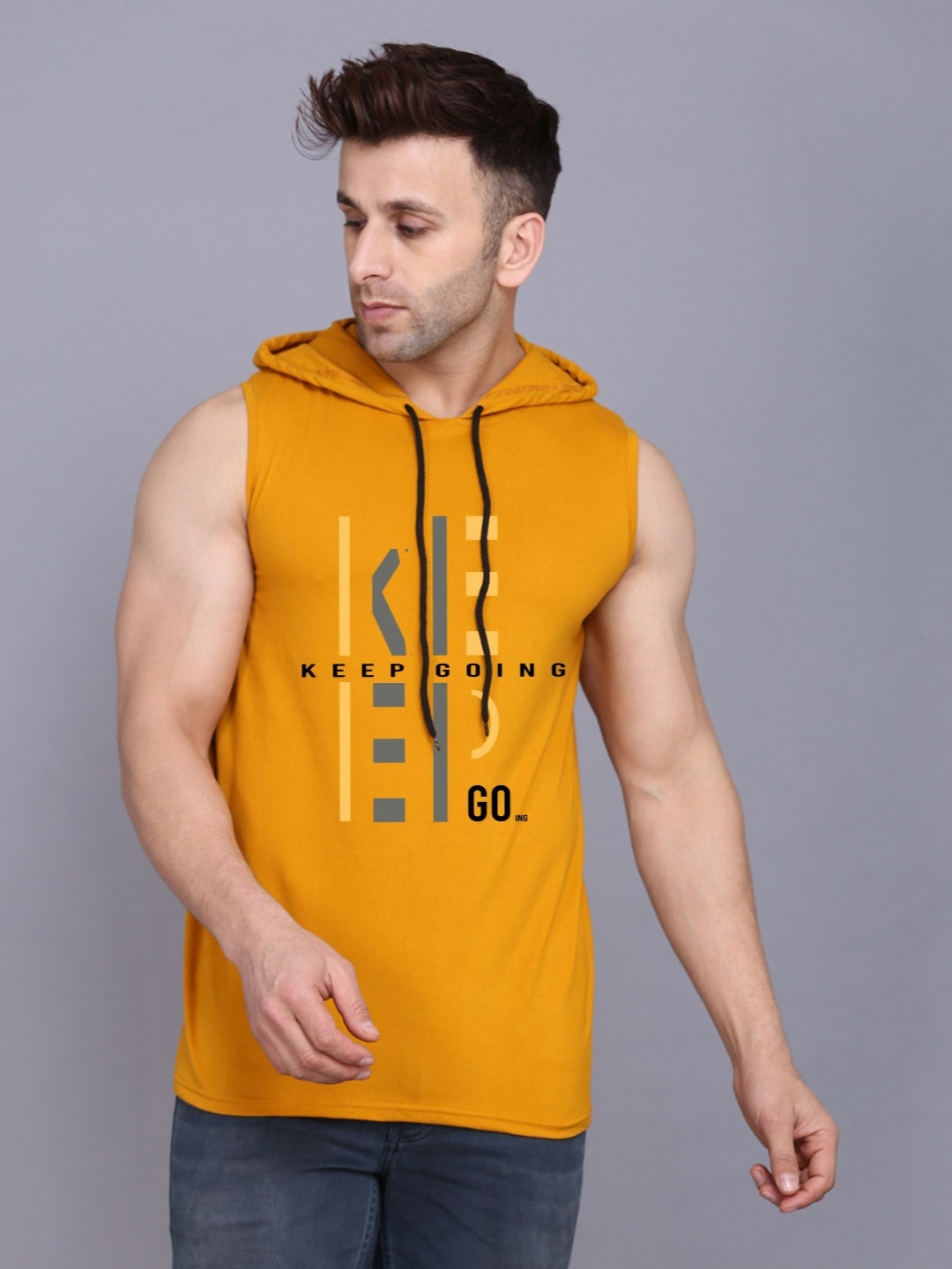 

SLOWLORIS Men Varsity 2 Hooded Applique T-shirt, Black
