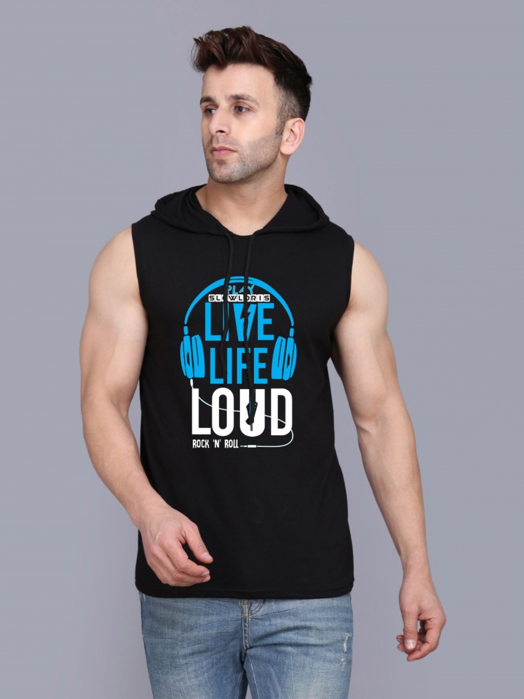 SLOWLORIS Men Typography 2 Hooded Applique T-shirt, Maroon