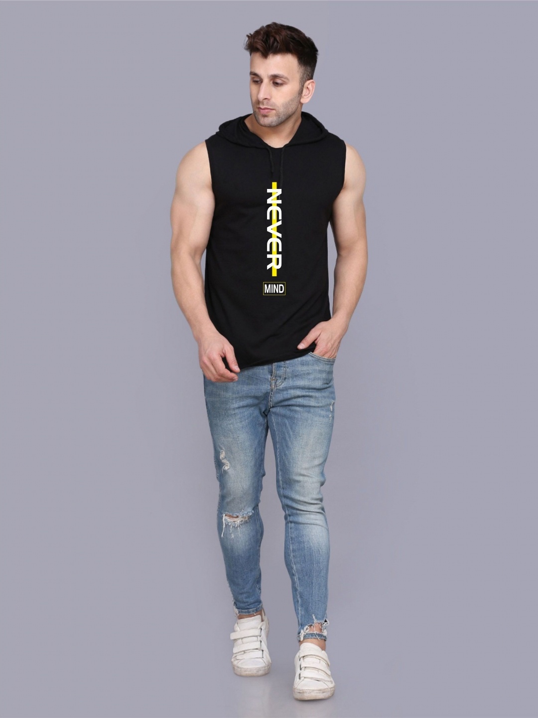 

SLOWLORIS Men Varsity 2 Hooded Applique T-shirt, Mustard