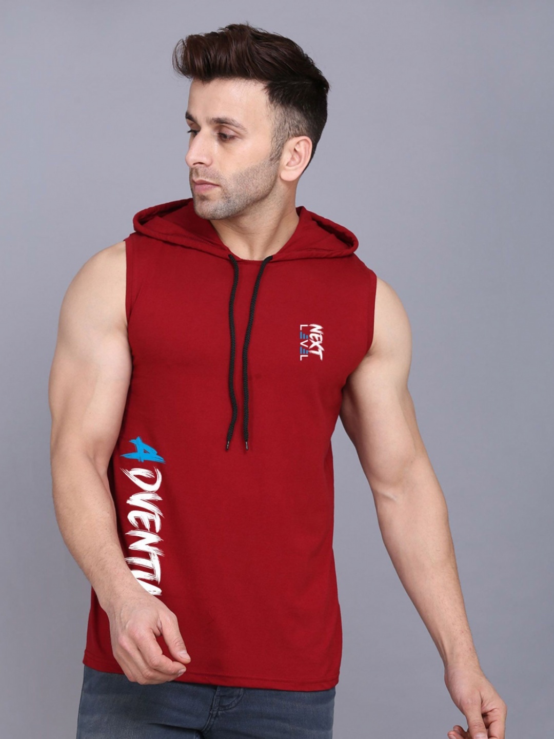 

SLOWLORIS Men Typography 2 Hooded Applique T-shirt, Maroon