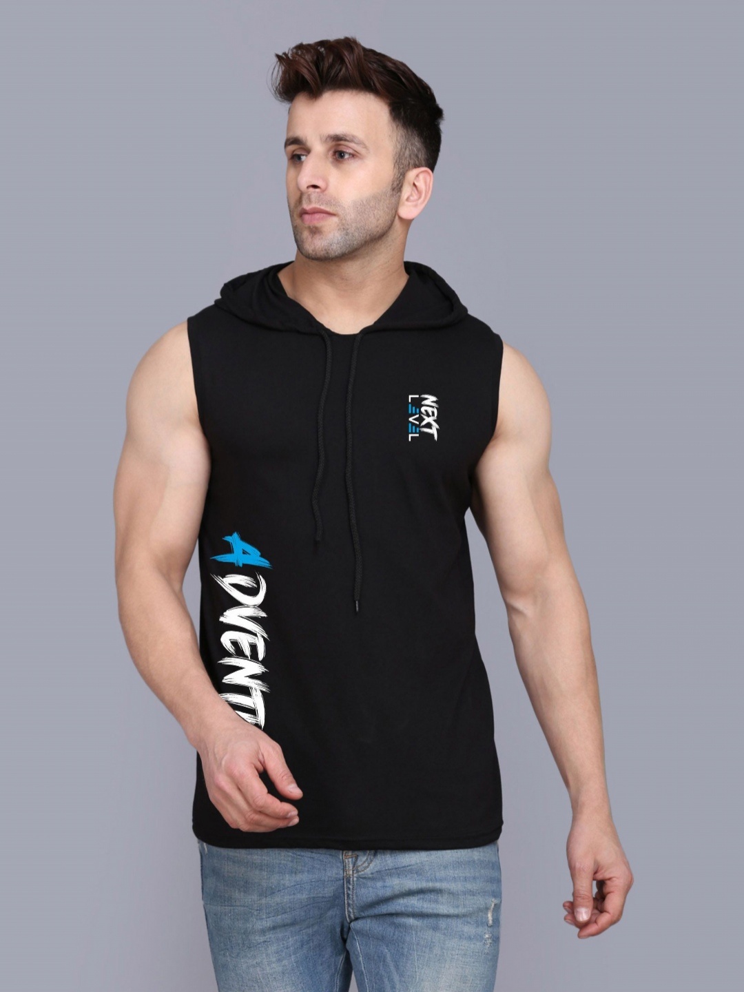 

SLOWLORIS Men Varsity 2 Hooded Applique T-shirt, Black