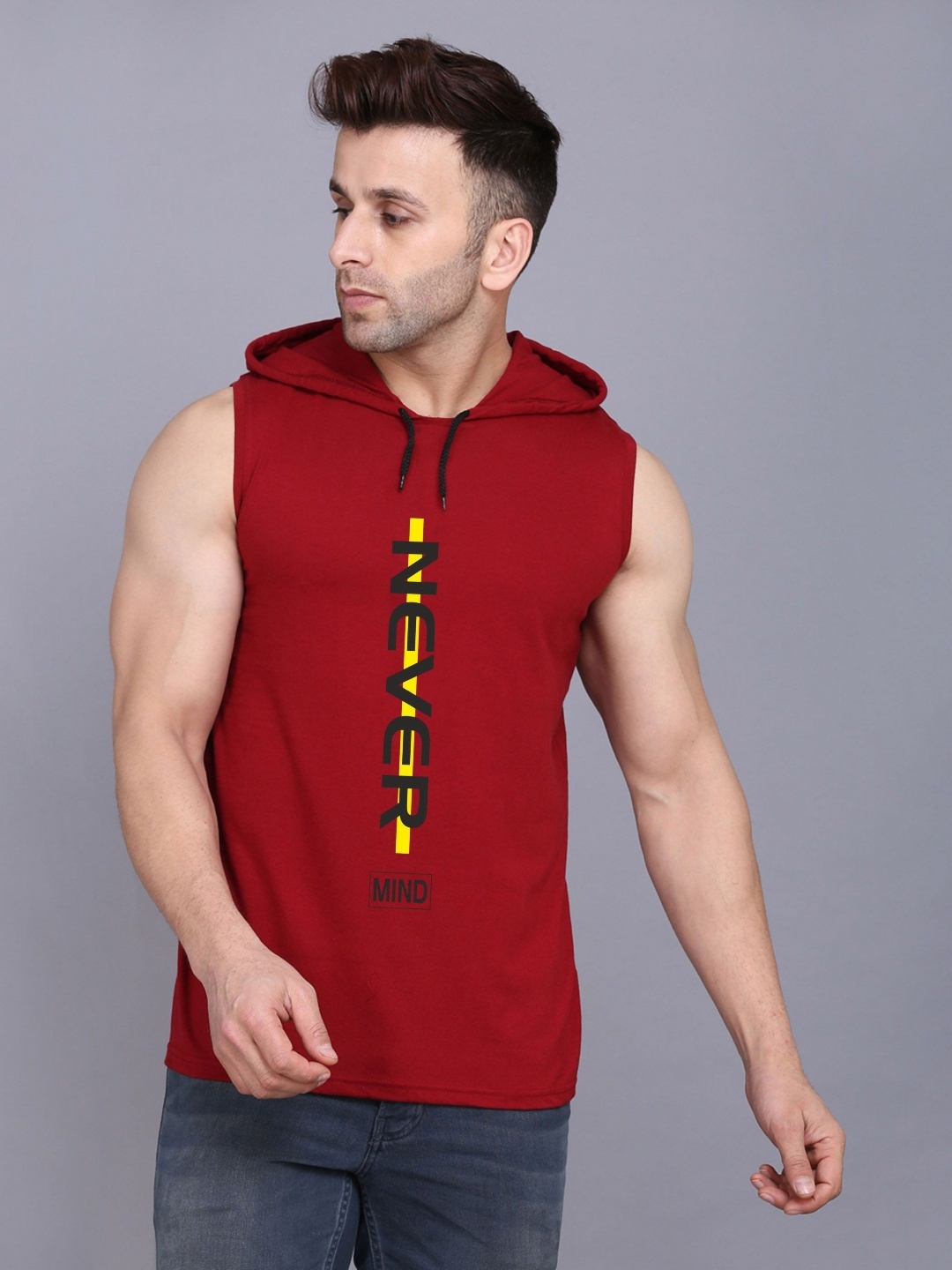 

SLOWLORIS Men Typography 2 Hooded Applique T-shirt, Maroon