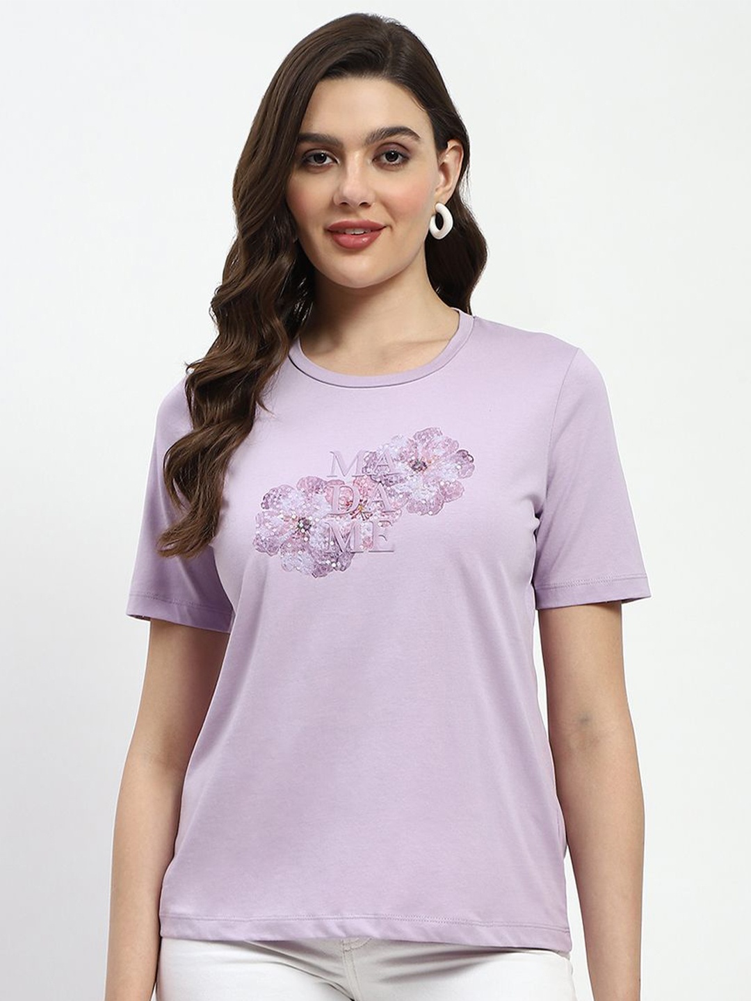 

Madame Floral Print Cotton Top, Mauve