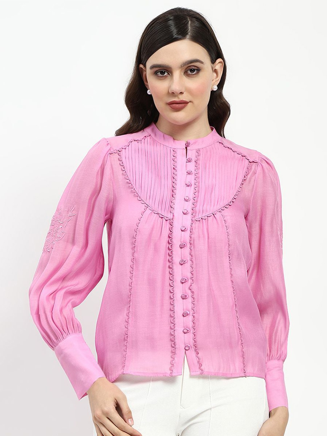 

Madame Mandarin Collar Shirt Style Top, Mauve