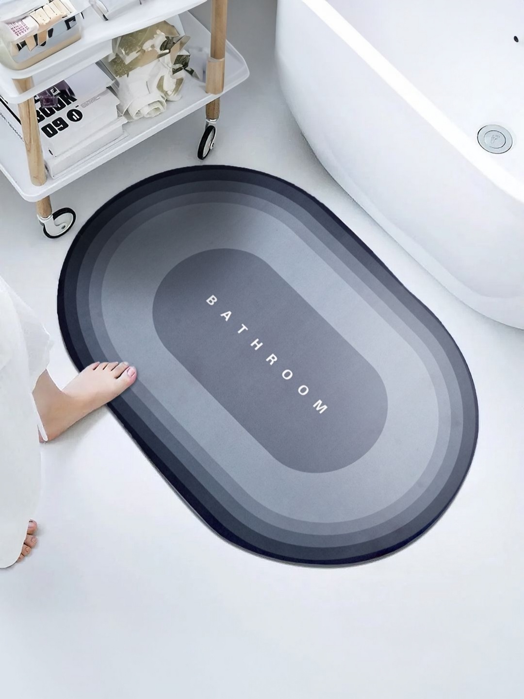 

Aura Grey 110 GSM Printed Non-Slip Bath Mat, Grey melange