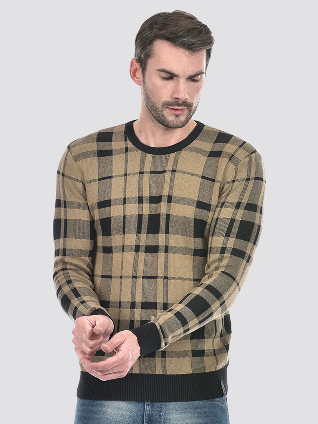 

Numero Uno Men Checked Pullover, Beige