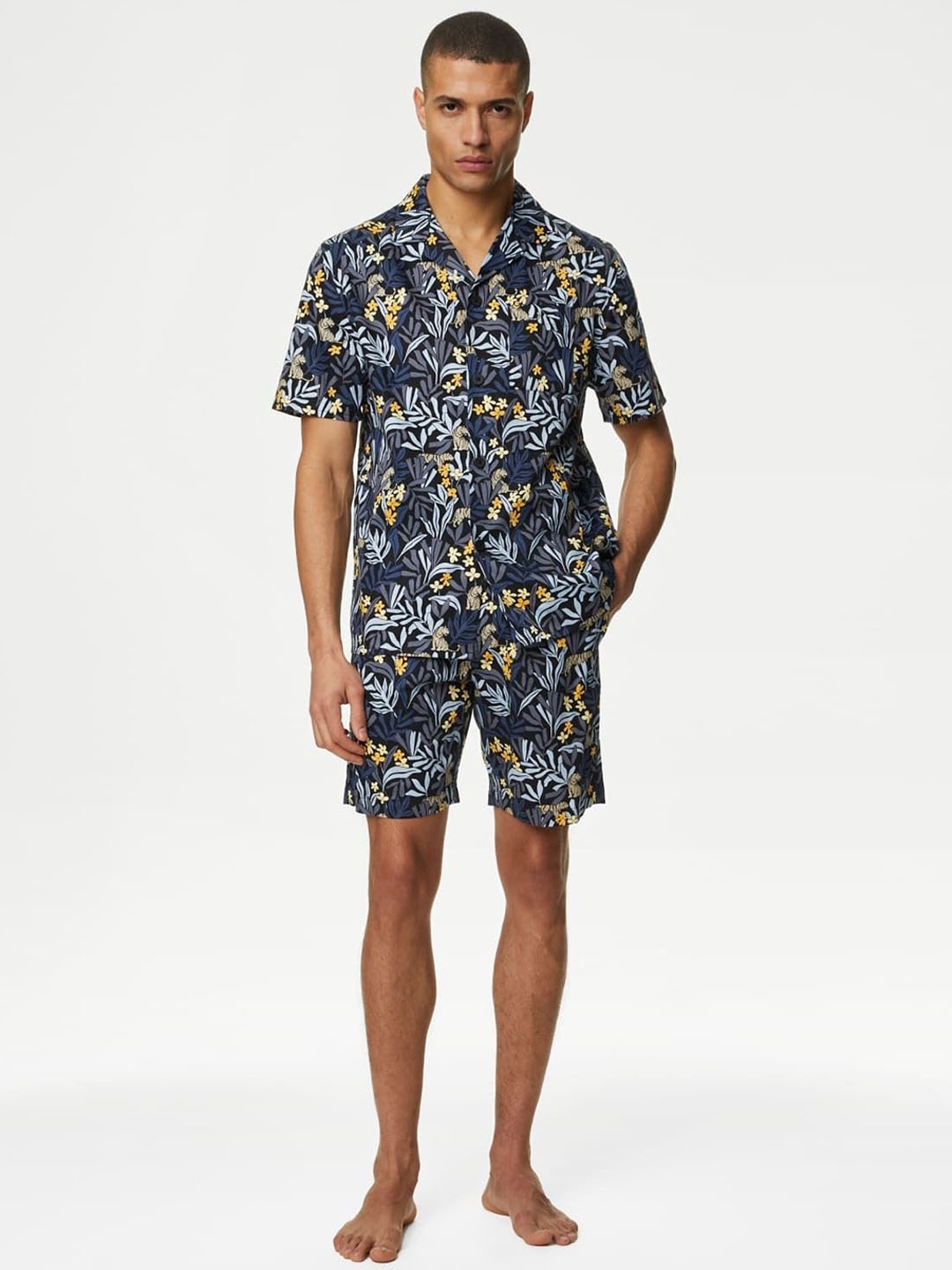 

Marks & Spencer Men Printed Night suit, Blue
