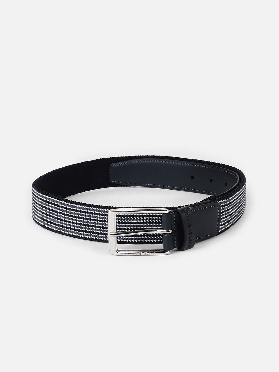 

Peter England Men Striped Leather Belt, Black