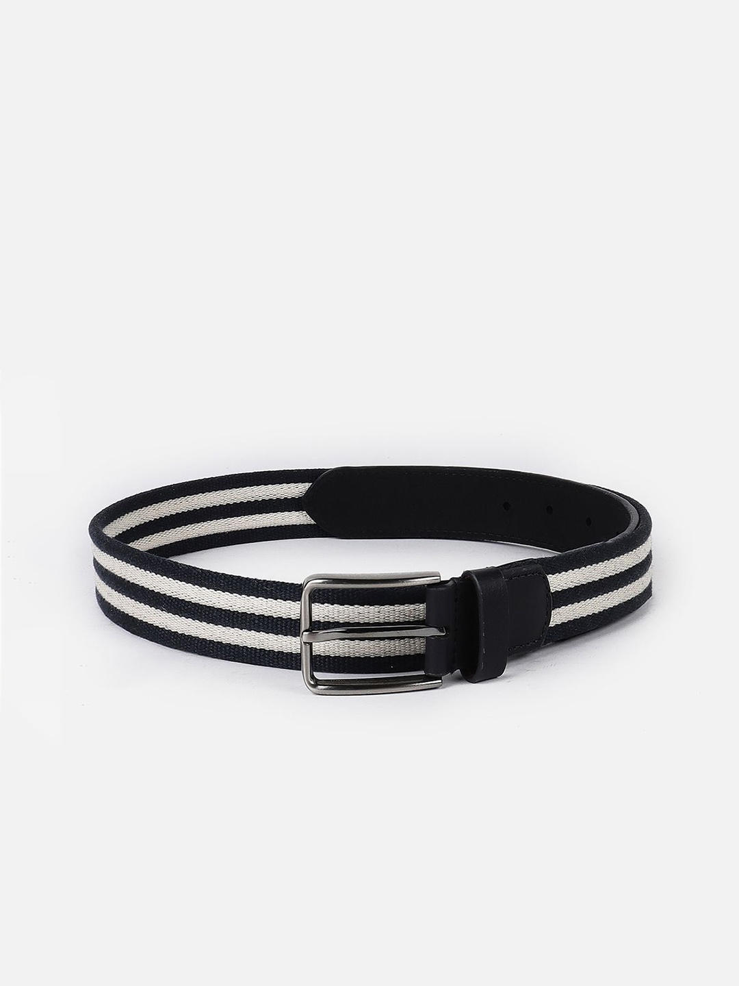 

Peter England Men Striped Leather Belt, Black