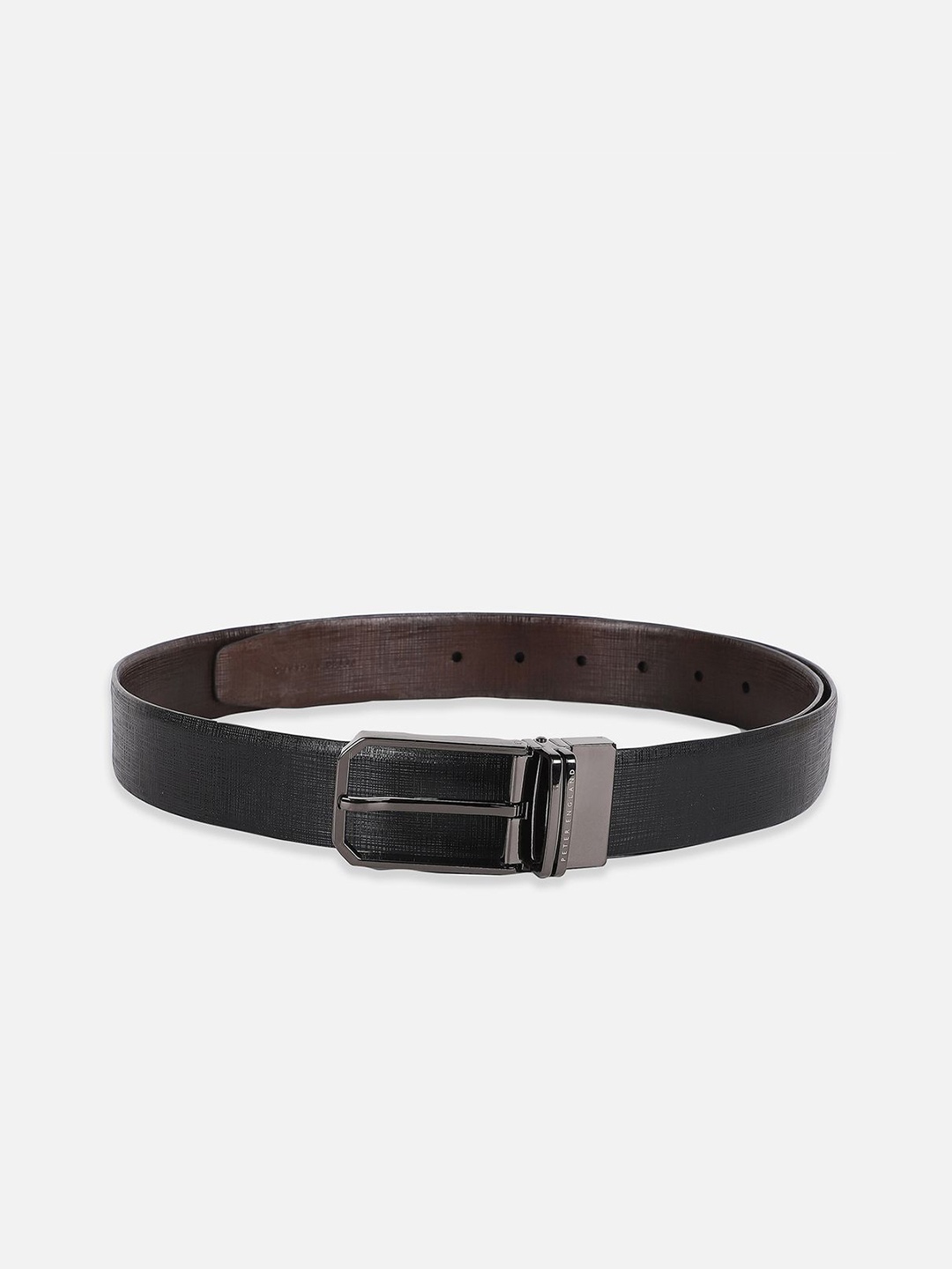 

Peter England Men Textured Leather Formal Belt, Black