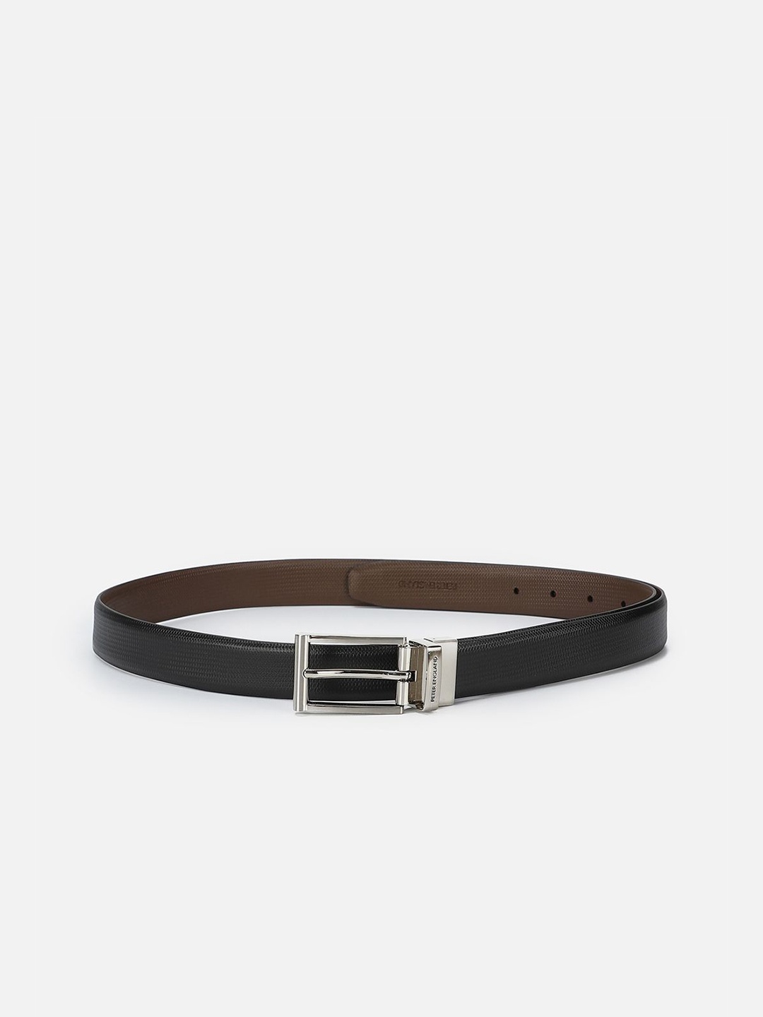 

Peter England Men Textured Leather Formal Belt, Black