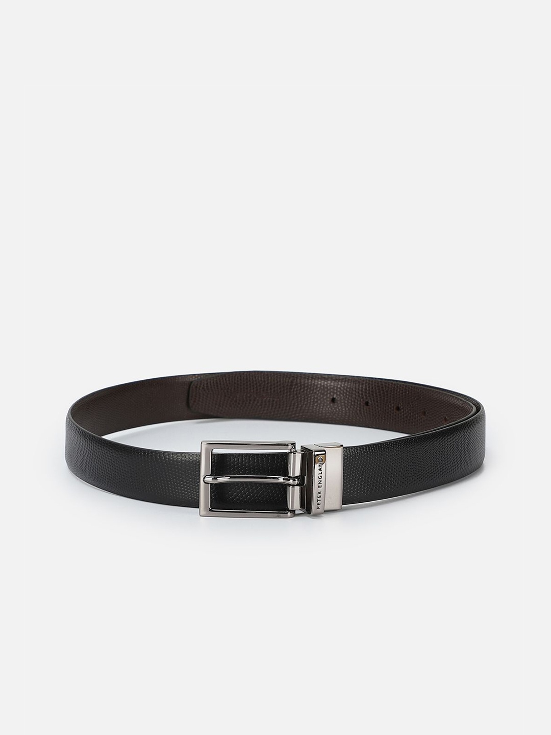 

Peter England Men Textured Leather Formal Belt, Black