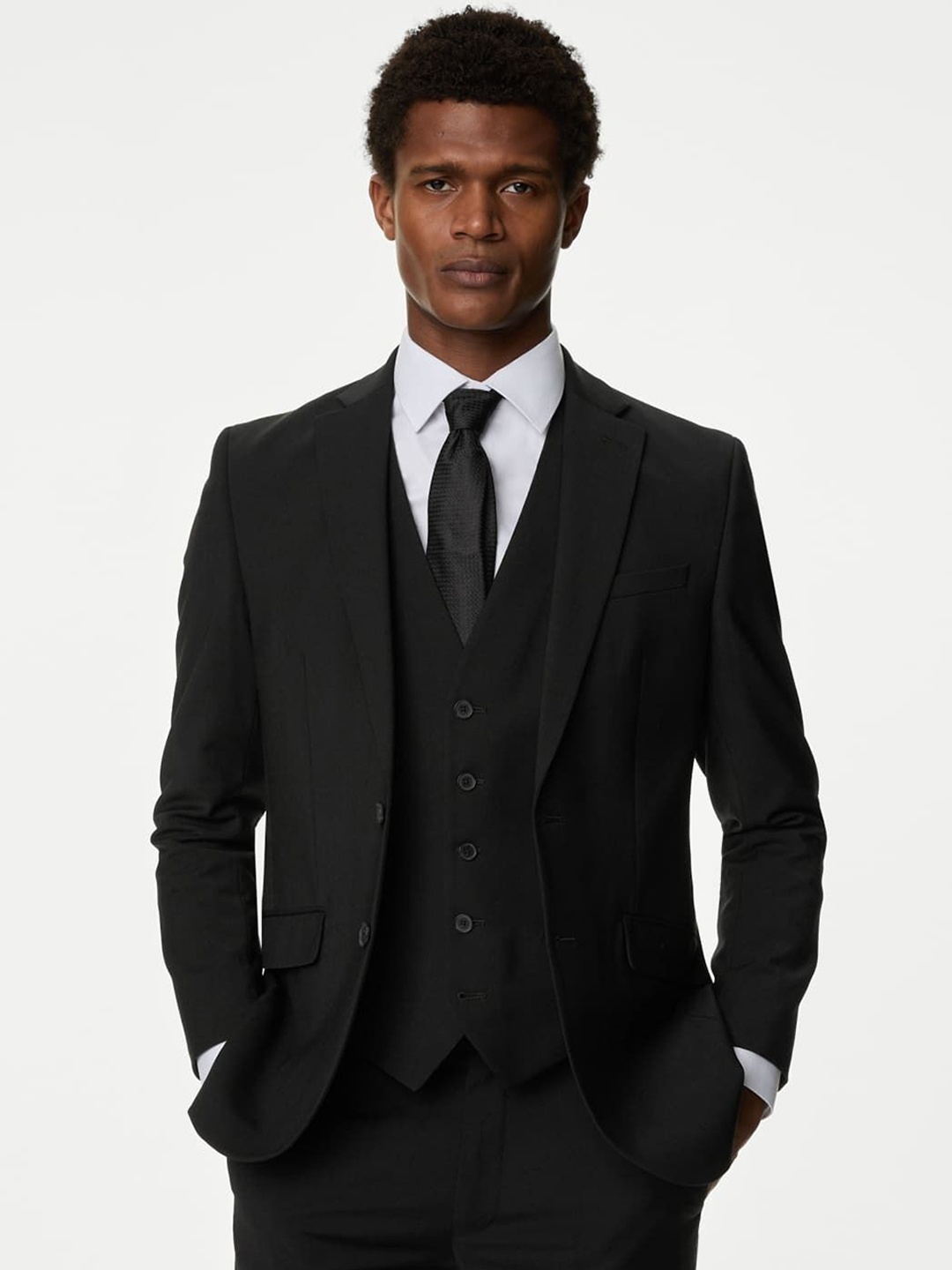 Marks & Spencer Long Sleeve Double Vent Single Breasted Blazers, Black