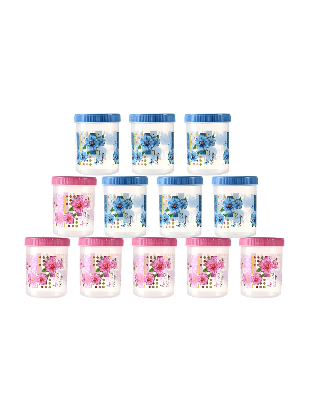 

Kuber Industries 12 Pcs Blue & Pink Printed Storage Containers With Spoon