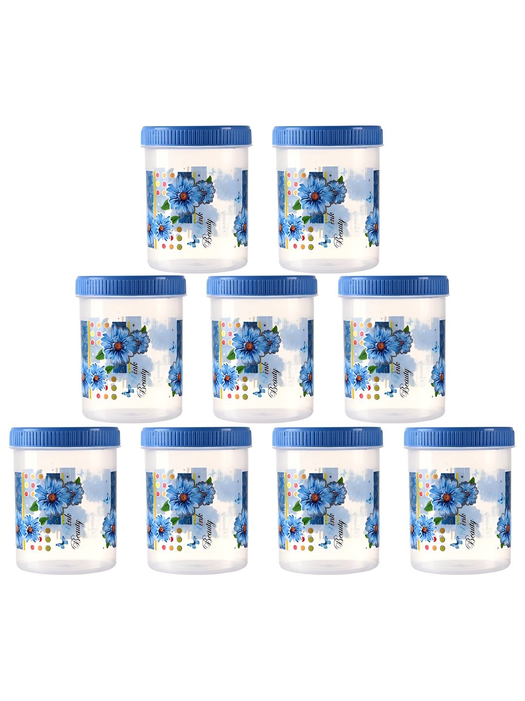

Kuber Industries 9-Pcs Blue & Transparent Plastic Storage Containers With Spoons
