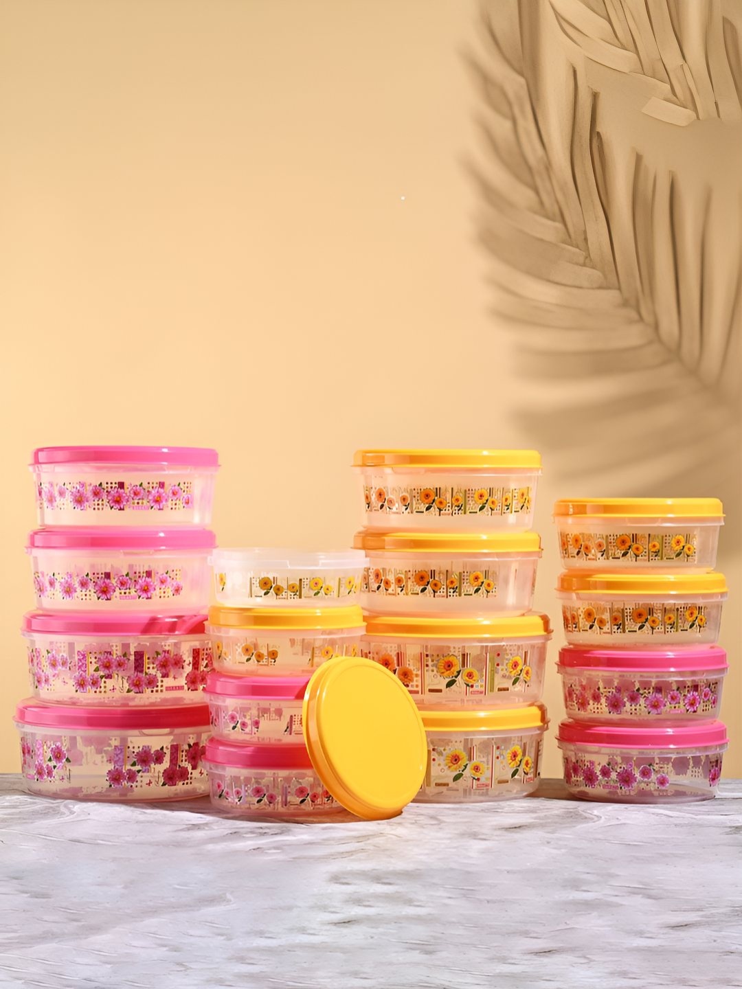 

Kuber Industries 16 Pcs Pink & Yellow Printed Container-1L,2L,3L,4 L