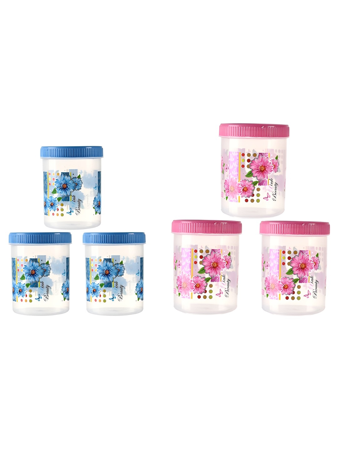 

Kuber Industries 6 Pcs Blue & Pink Transparent Storage Containers With Lids
