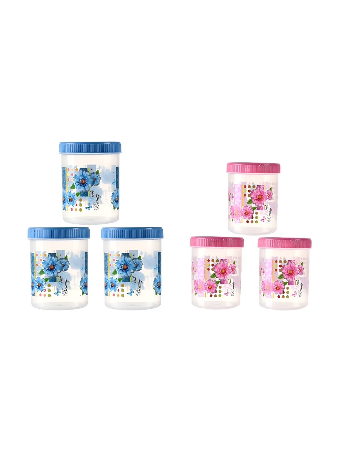 

Kuber Industries 6 Pcs Blue & Pink Printed Storage Containers With Spoon