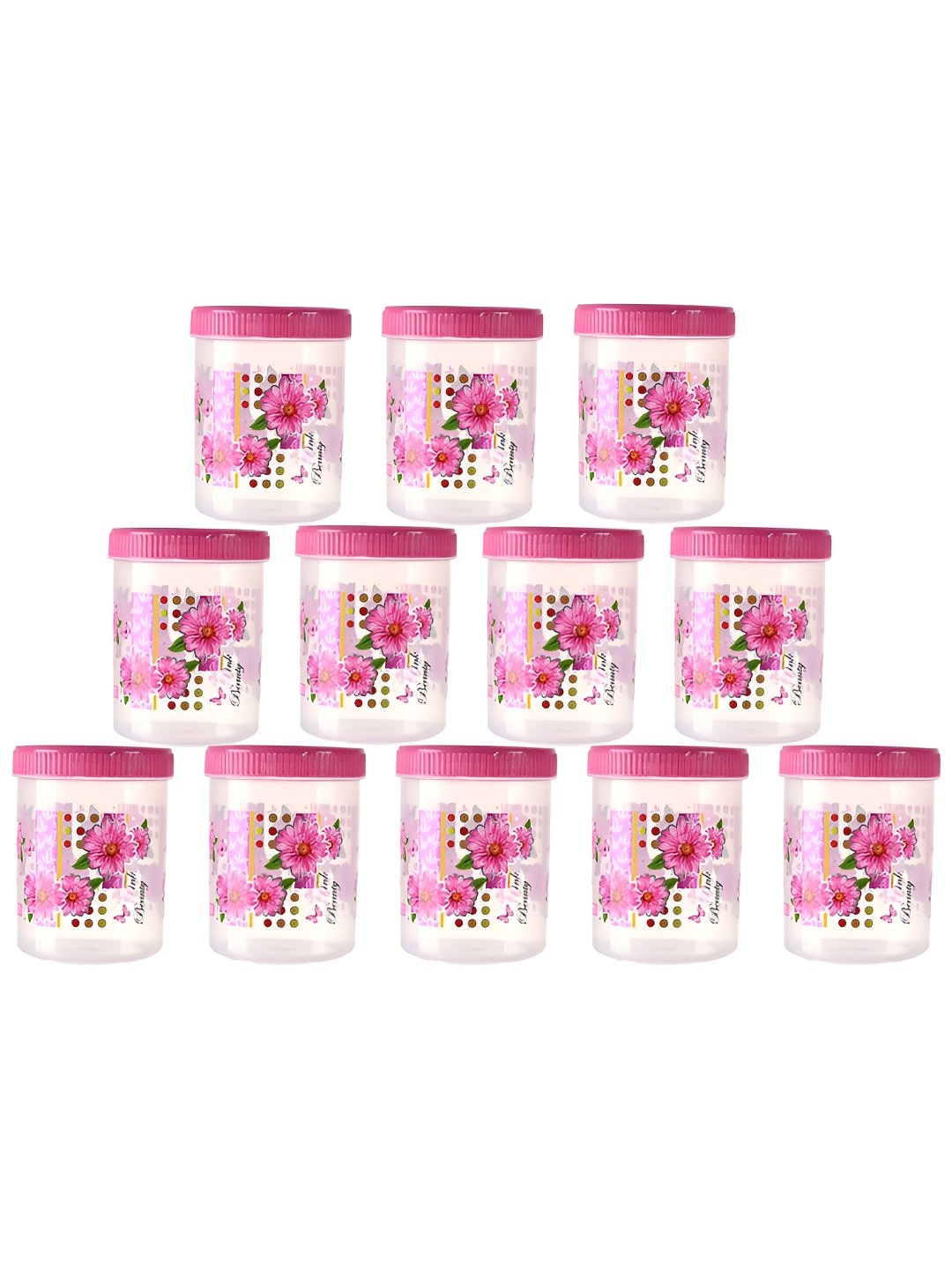 

Kuber Industries 12 Pcs Pink Printed Plastic Storage Containers With Spoon