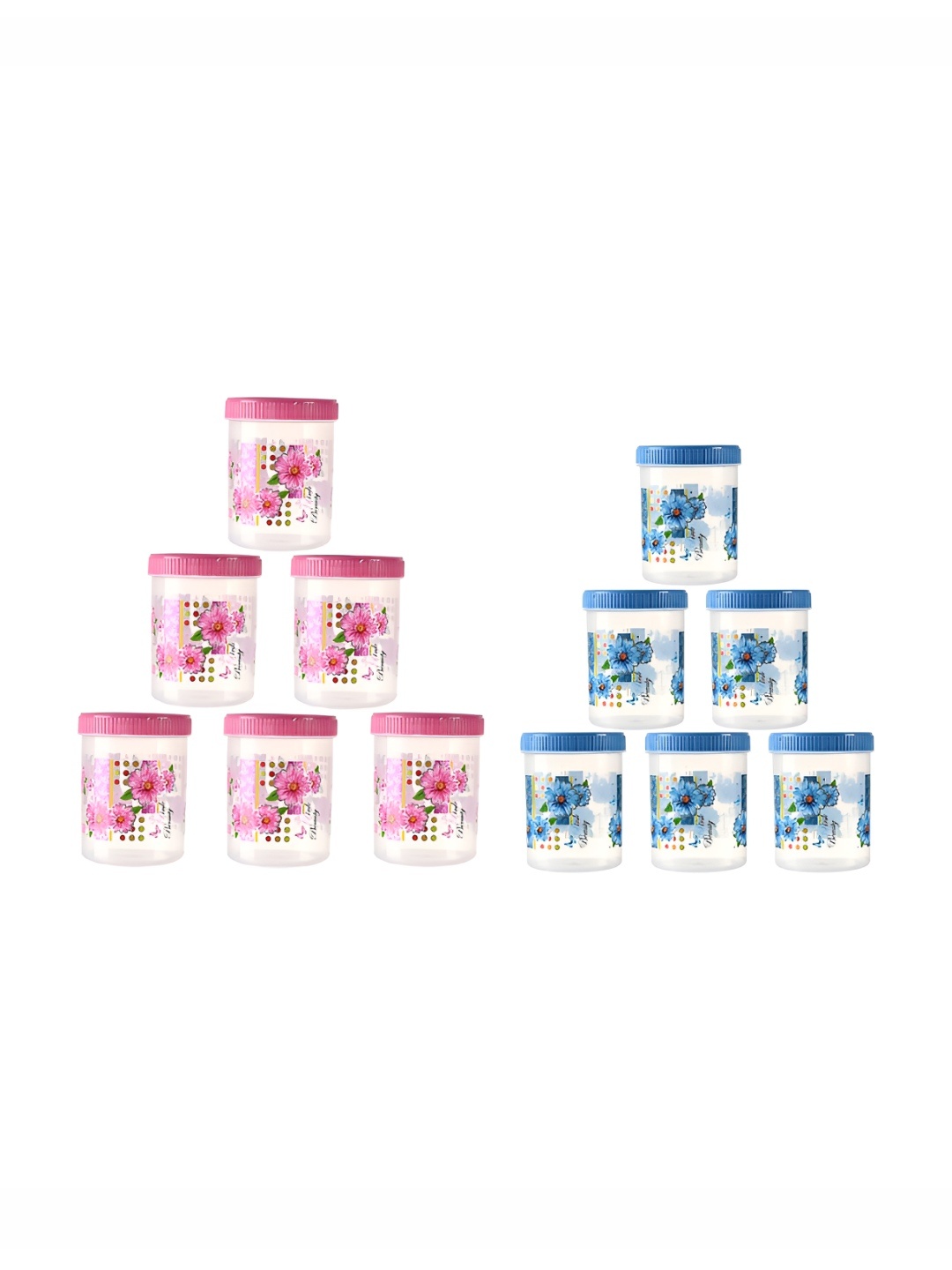 

Kuber Industries 12Pcs Blue & Pink Printed Storage Containers With Spoon