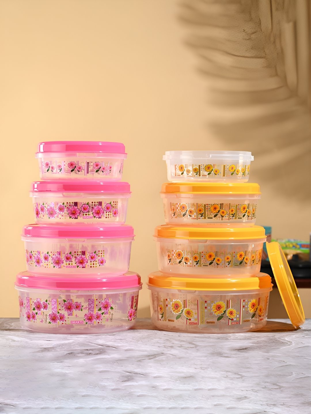 

Kuber Industries 8 Pcs Pink & Yellow Printed Container