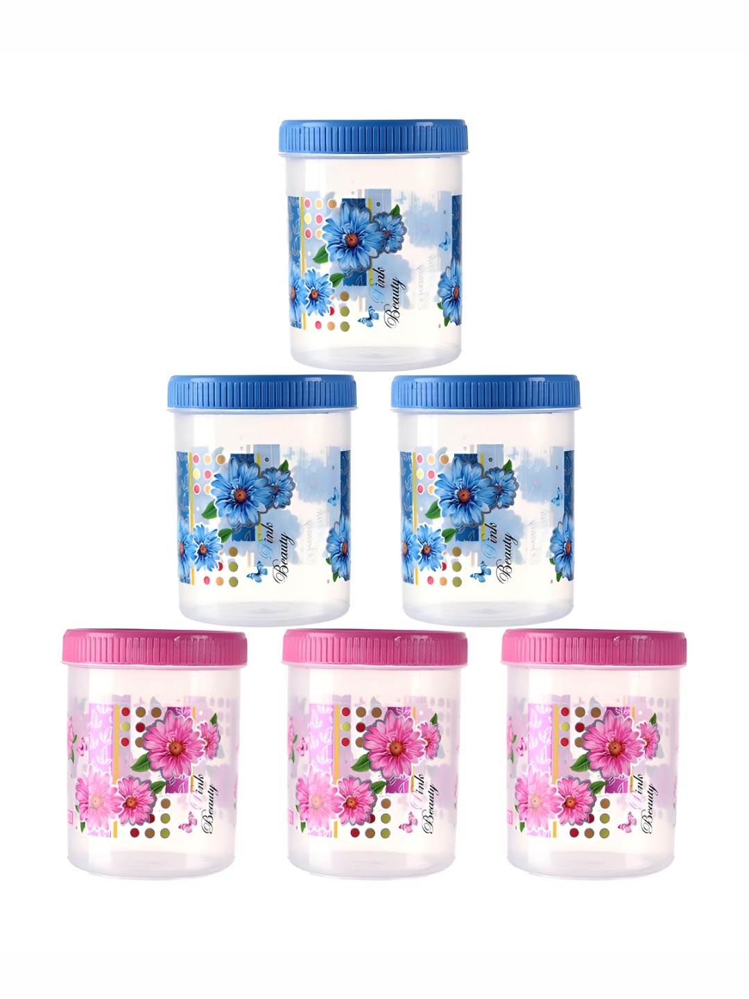 

Kuber Industries 6 Pcs Pink & Blue Transparent Storage Containers-500ml