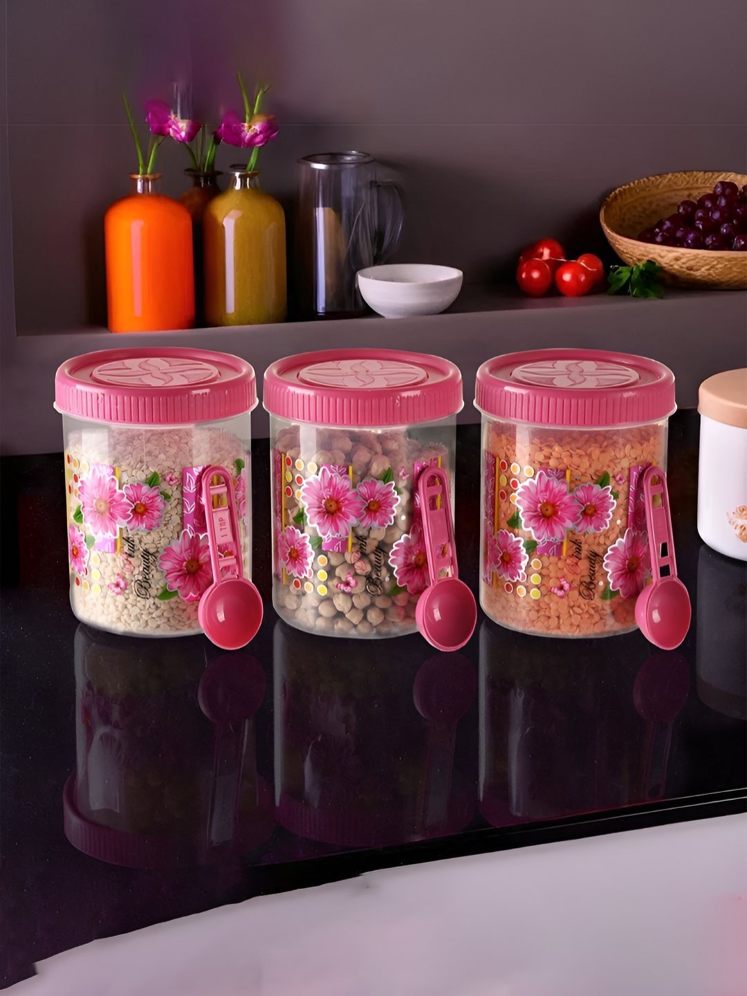 

Kuber Industries 3-Pcs Pink Printed Storage Container 500ml