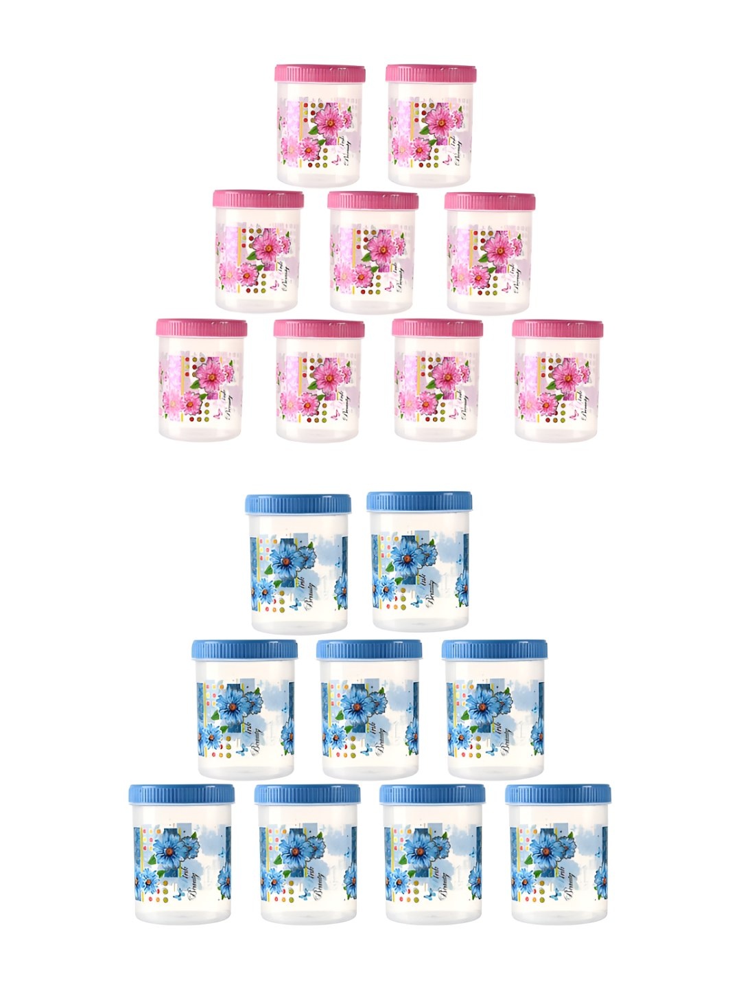 

Kuber Industries 18 Pcs Blue & Pink Printed Plastic Storage Containers With Spoon