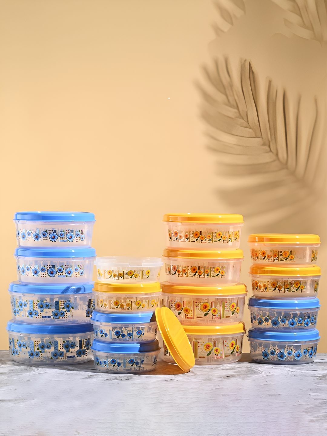 

Kuber Industries 16 Pcs Yellow & Blue Transparent Storage Containers