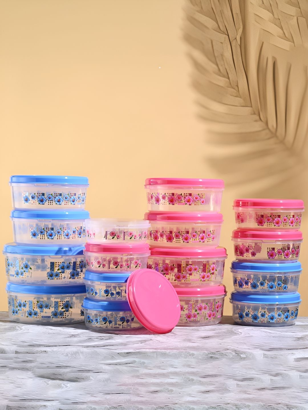 

Kuber Industries 16 Pcs Pink & Blue Printed Plastic Container -1L,2L,3L,4L