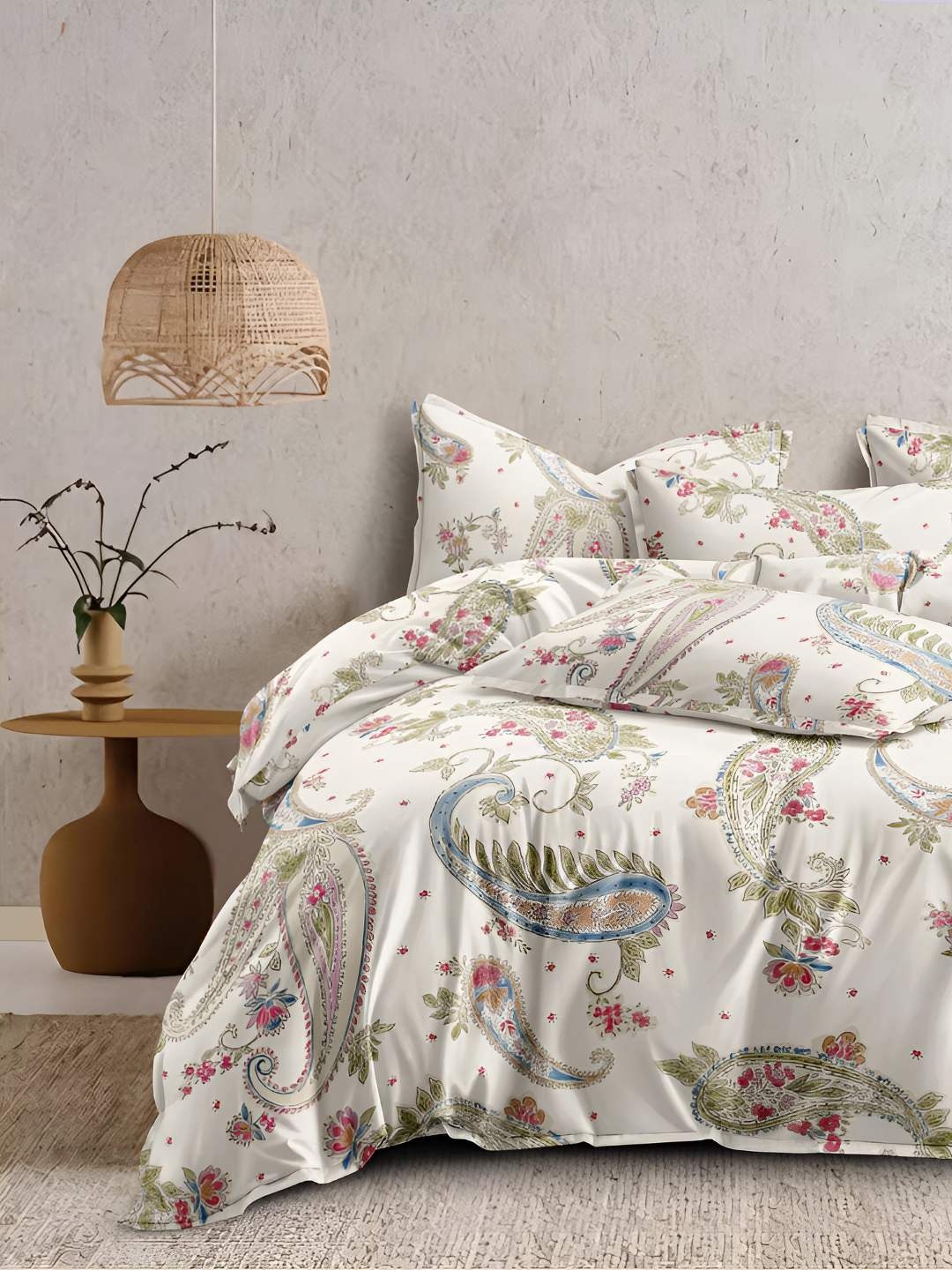 

Bajo's White & Green Ethnic Motifs 350 TC King Bedsheet with 4 Pillow Covers