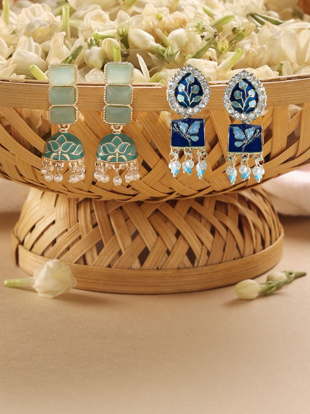 

Zaveri Pearls Dome Shaped Jhumkas Earrings, Blue