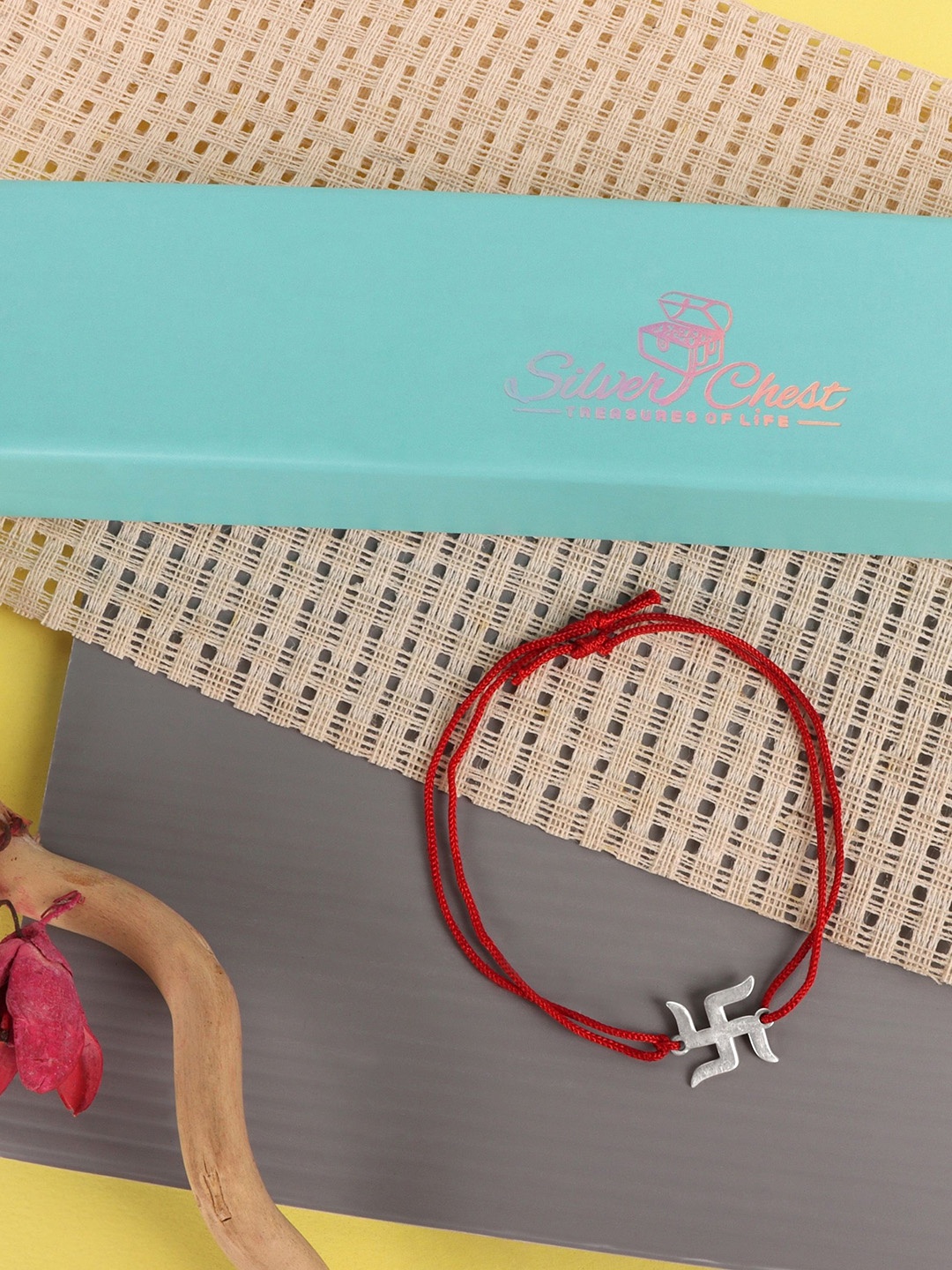 

Silver Chest 925 Silver Rakhi in Moli Dhaga