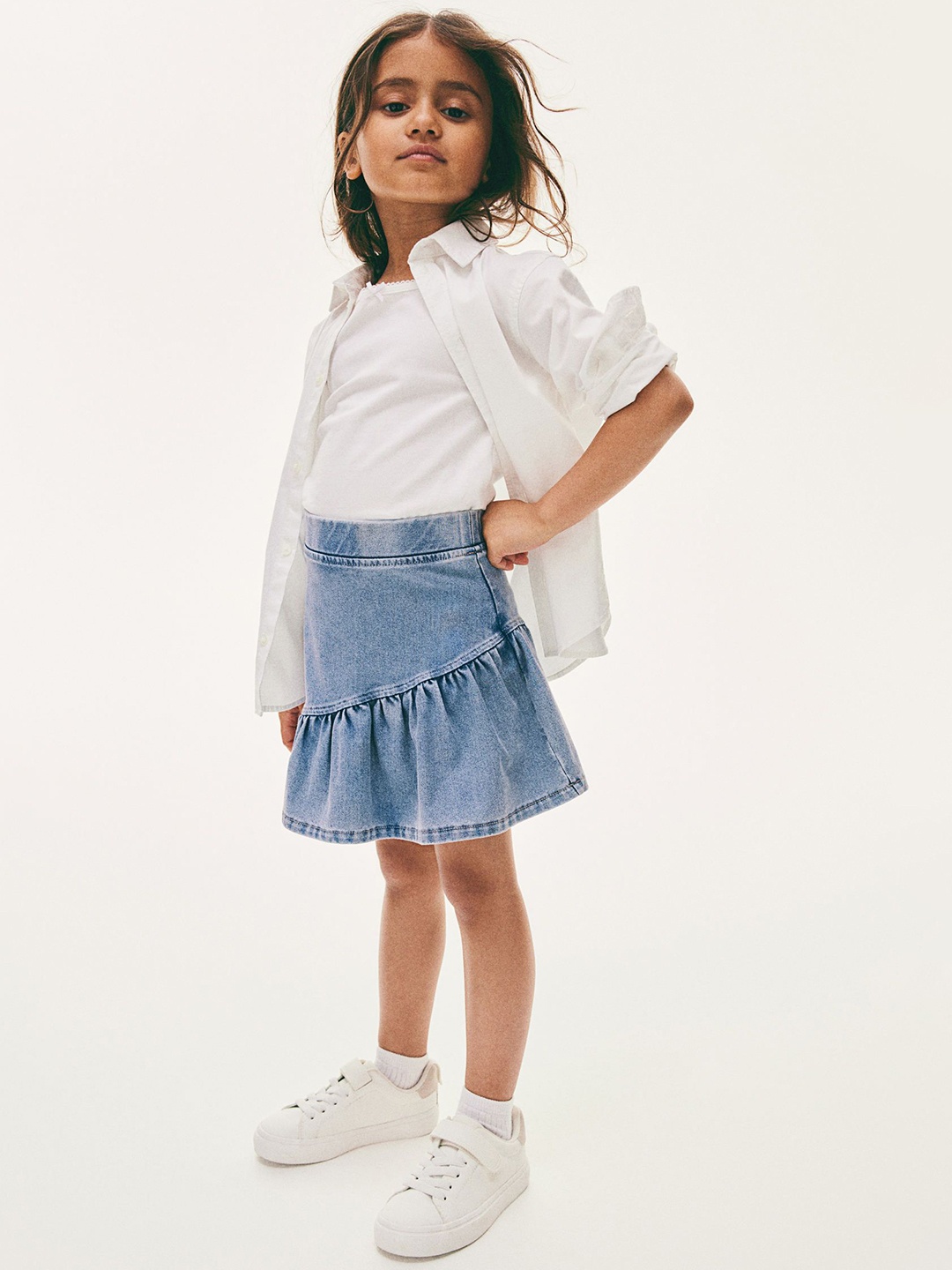 

H&M Girls Flounced Denim-Look Skirts, Blue