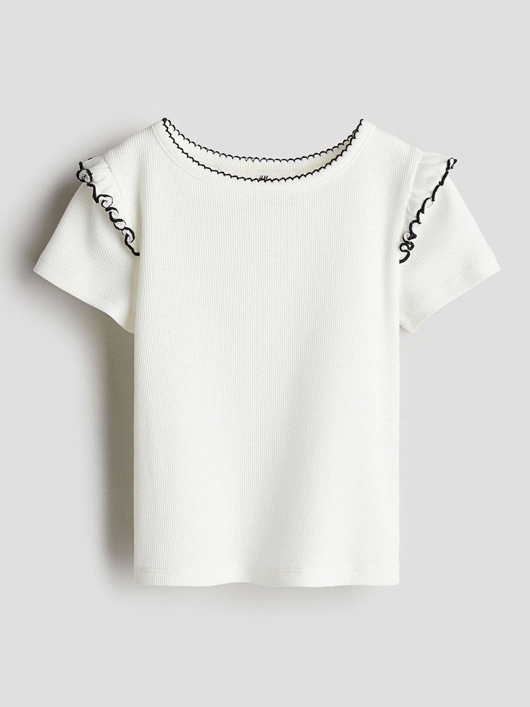 

H&M Girls Frill-Trimmed Ribbed T-shirt, White