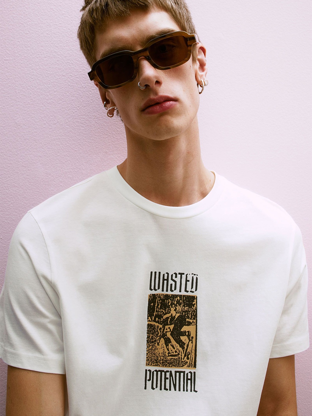 

H&M Printed Pure Cotton T-Shirt, White