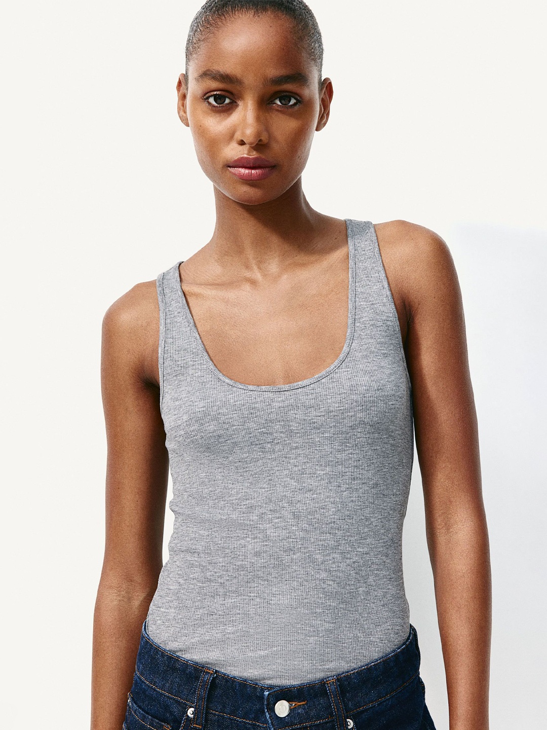 

H&M Ribbed Vest Top, Grey