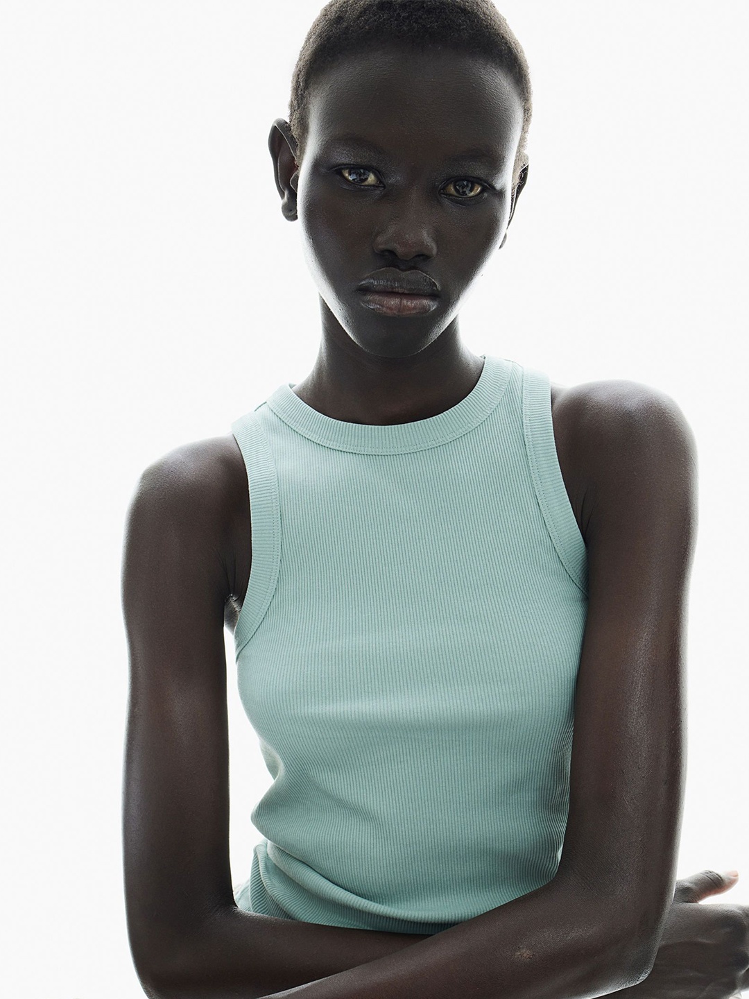 

H&M Ribbed Vest Top, Turquoise blue
