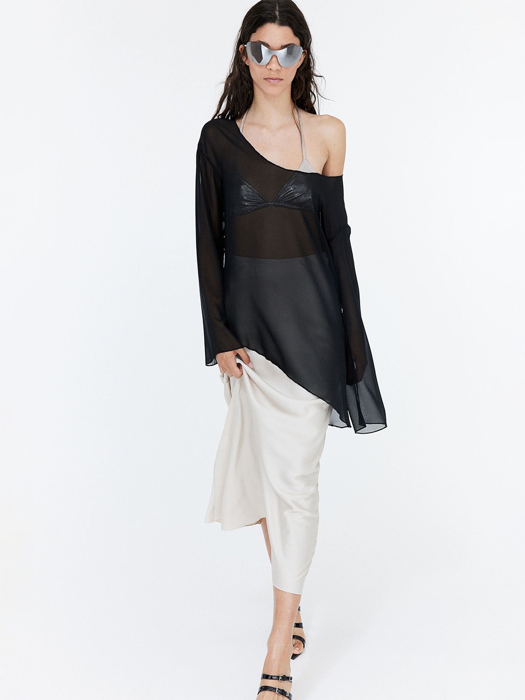 

H&M Asymmetric-Hem Top, Black
